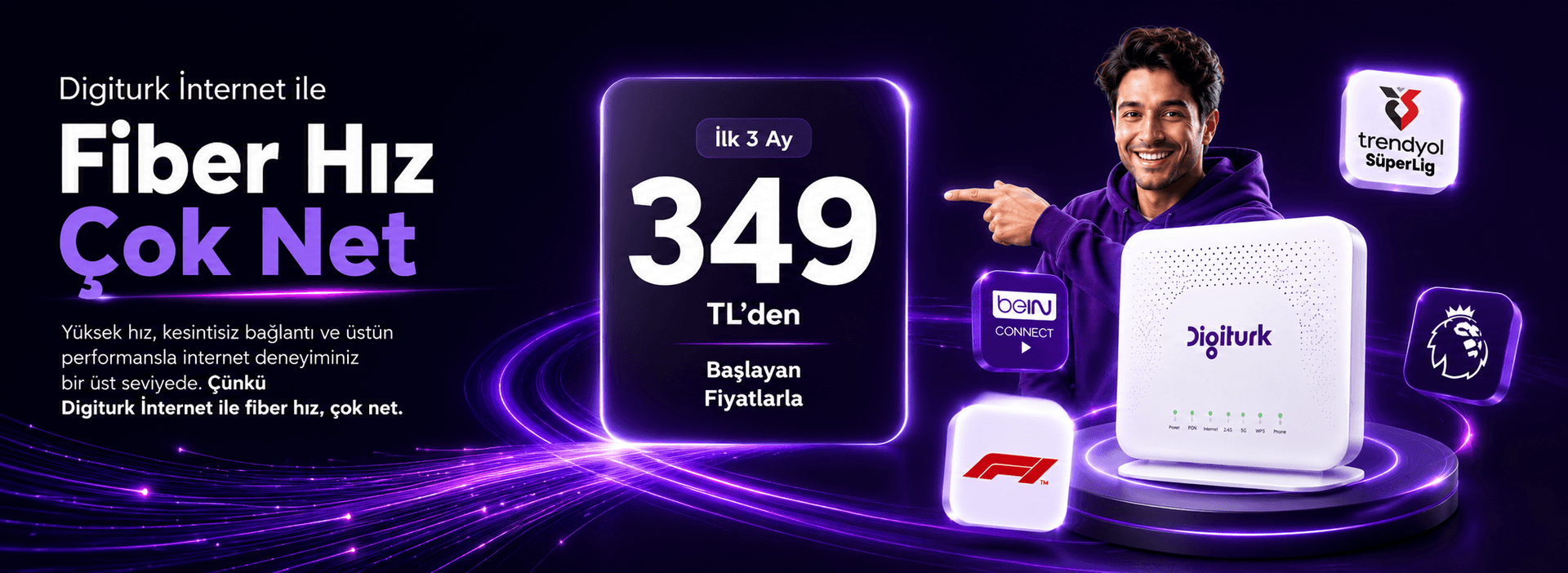 Digiturk internet: Fiber hız çok net. İlk 3 ay 349 TL’den başlayan fiyatlarla.